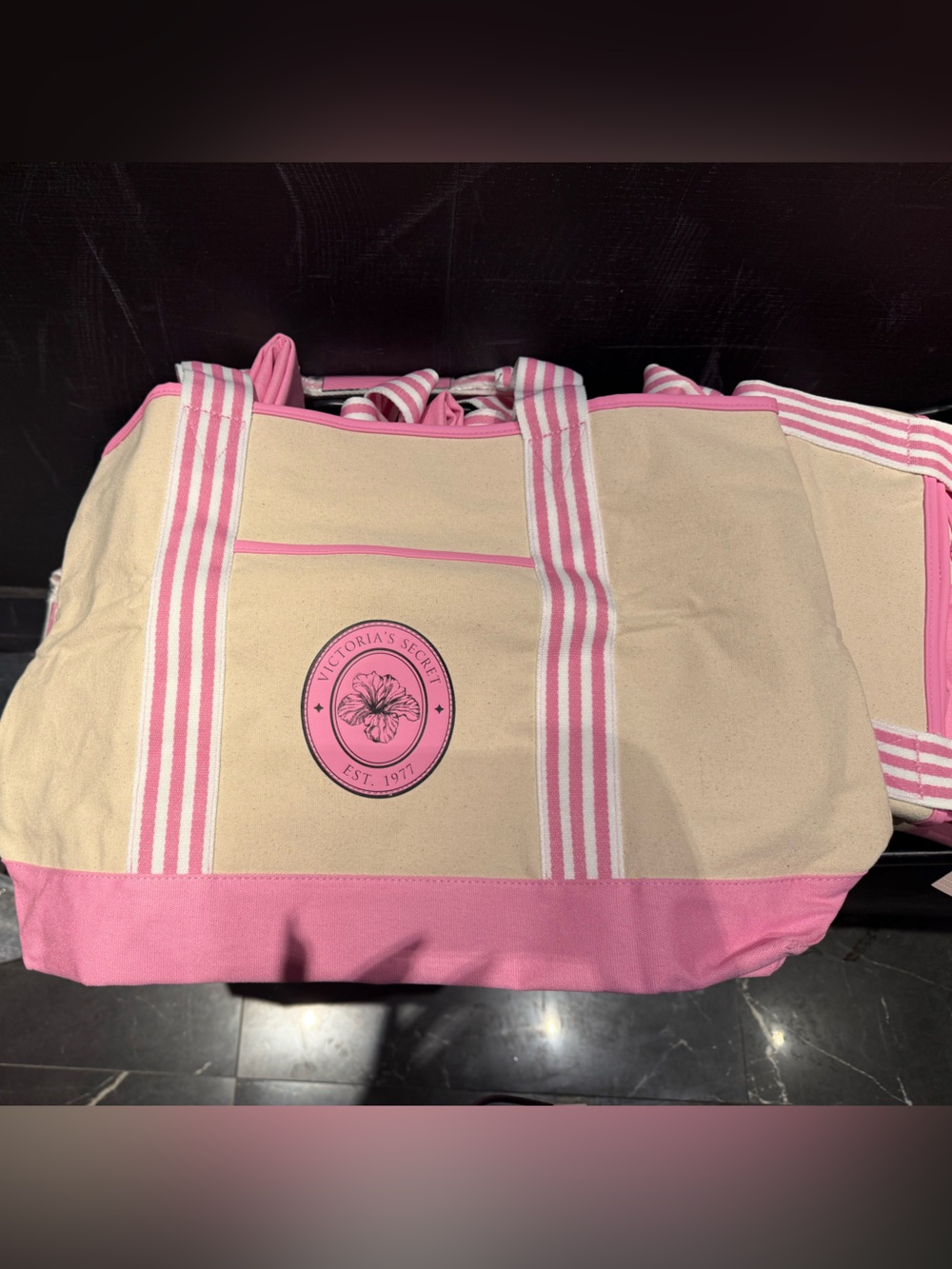 Victoria's Secret Cream and Pink Canvas Tote